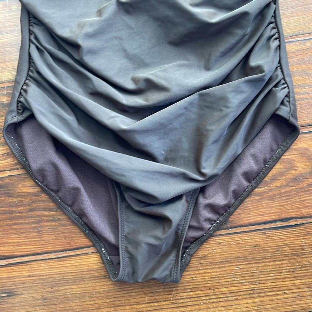 Anne Cole rusched stomach spinning strapless bandeau one piece swimsuit sz 10 - Picture 3 of 5